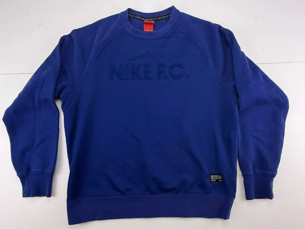 Nike F.C. Men's Large Blue Crewneck Sweatshirt Football Soccer Style 687933-455